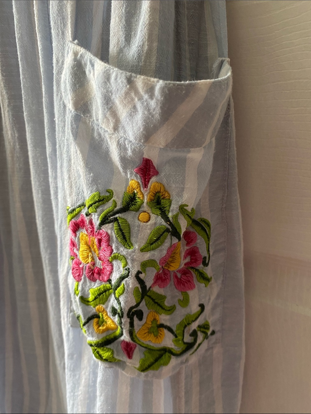 Urban Outfitters Sky Blue Striped Dress with Floral Embroidered Pockets - Picture 8 of 9